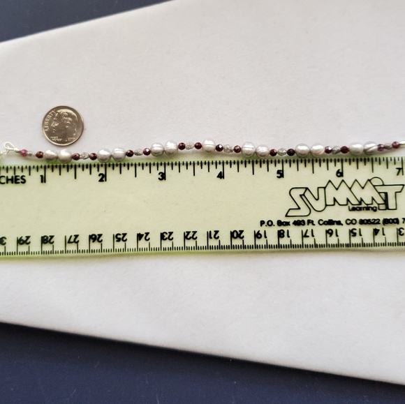 Raw Diamond, Red Sapphire, and Pearl Sterling Bracelet - Picture 15 of 16